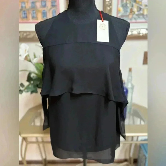 RAMY BROOK 100% SILK BLACK COLD SHOULDER PARTY LUXURY HOLIDAY TOP SIZE SMALL NWT - Picture 5 of 15